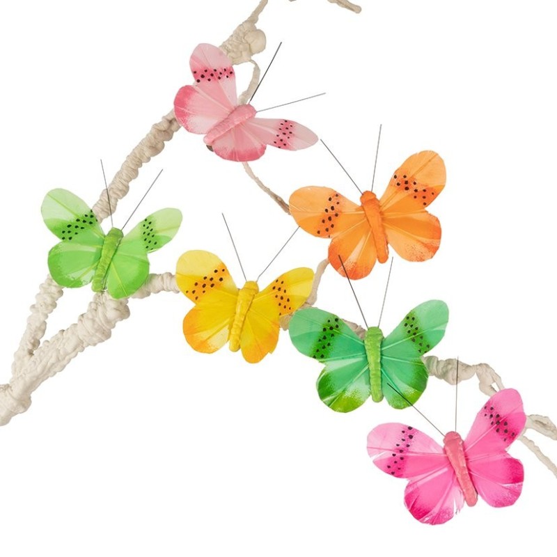 Papillon en plume sur clip pastel Ø8 cm lot de 12  grossiste en papillons en plume