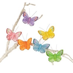 Papillon en plume sur clip à rayures colorées Ø7 5 cm lot de 12  grossiste en papillons décoratifs