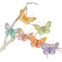 Papillon en plume bicolore sur clip Ø8 5 cm lot de 12  grossiste en décoration de printemps