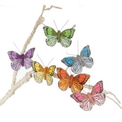 Papillon en plume bord noir sur clip Ø9 cm lot de 12  vente en gros pour fleuristes