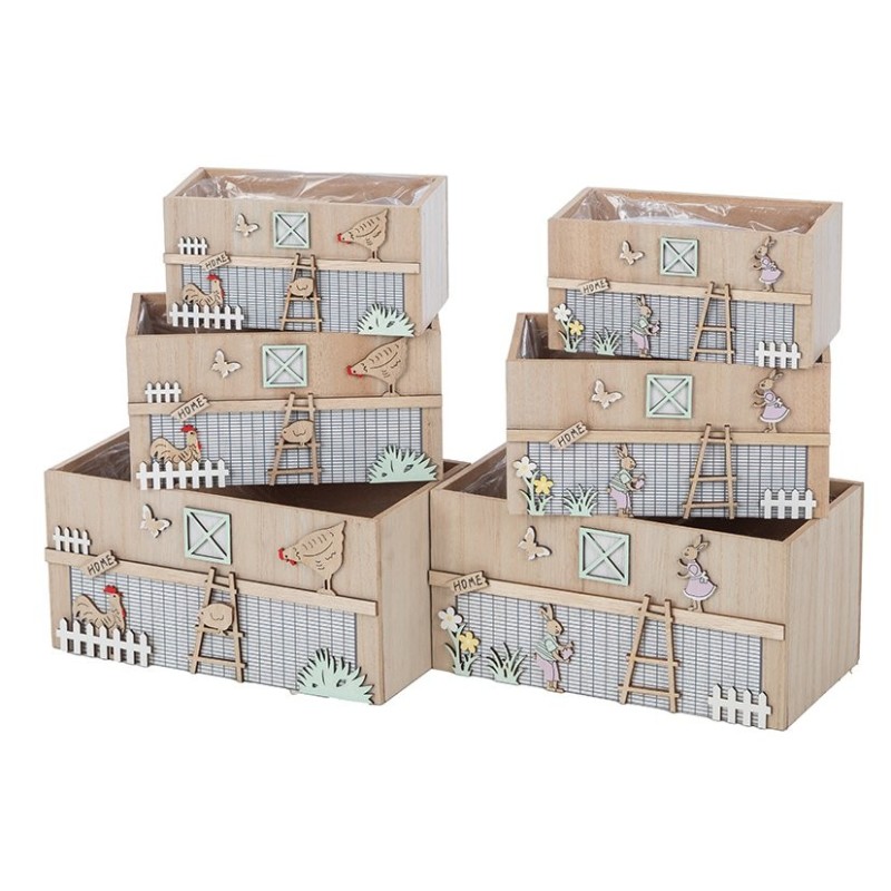 Jardinière en bois décor ferme lot de 3 gigognes  grossiste en contenants en bois