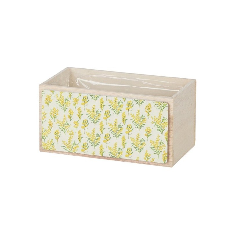Jardinière en bois motif mimosa 18 x 10 H.9 cm  grossiste en contenants pour fleuristes