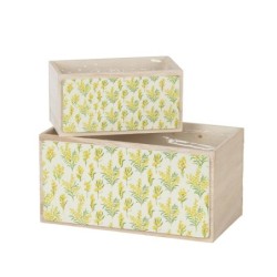 Jardinière en bois motif mimosa lot de 2 gigognes  vente en gros pour fleuristes