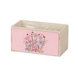 Jardinière en bois fleurs maman rose 18 x 10 H.9 cm  grossiste en cadeaux fête des mères