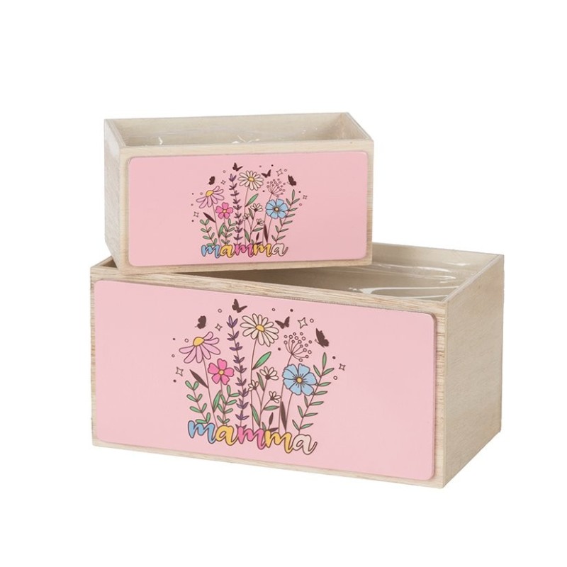 Jardinière en bois fleurs maman rose lot de 2 gigognes  vente en gros pour fleuristes