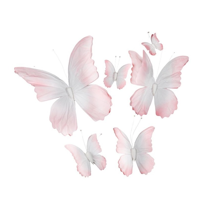 Papillons en tissu rose lot de 6 tailles  grossiste en décoration de vitrine de printemps