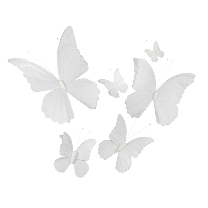Papillons en tissu blanc lot de 6 tailles  vente en gros pour fleuristes et commerçants