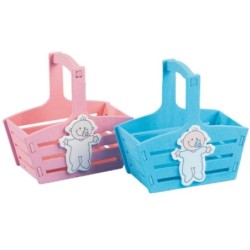 Mini panier en bois naissance 9 5 x 5 H.9 cm rose ou bleu  grossiste en décoration de naissance