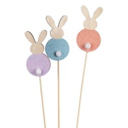 Pique lapin pailleté avec queue pompon Ø8 H.45 cm - grossiste en décoration de Pâques