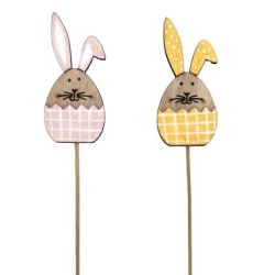 Pique lapin dans sa coquille à carreaux Ø12 H.45 cm - grossiste en décoration de Pâques