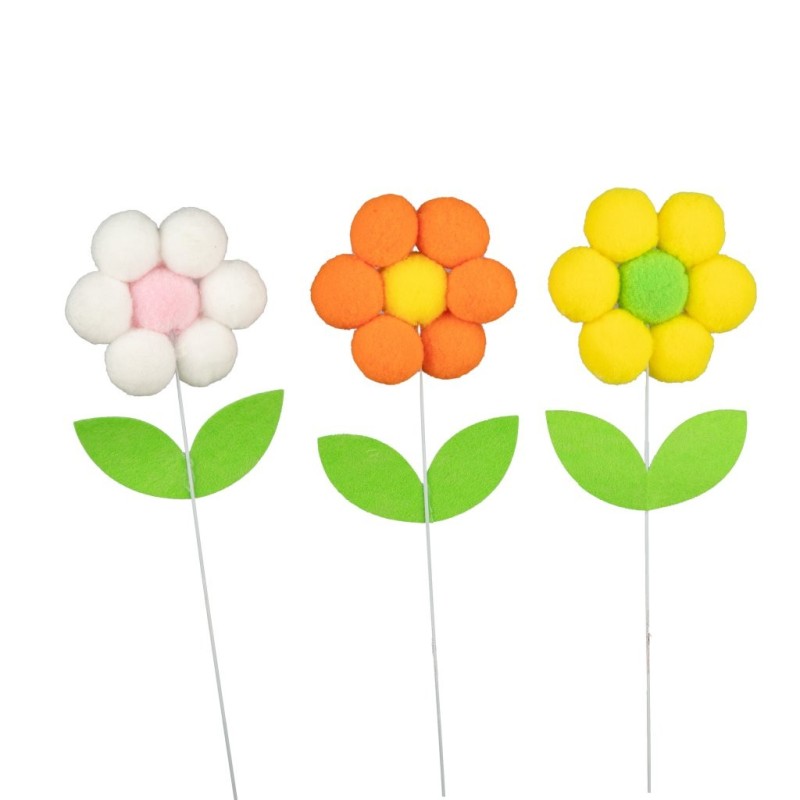 Pique fleur en pompons Ø8 cm lot de 12 - grossiste en décoration de printemps pour fleuristes