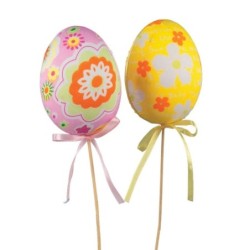 Pique maxi œuf de Pâques fleuri Ø12 H.35 cm lot de 4 - grossiste en décoration de Pâques