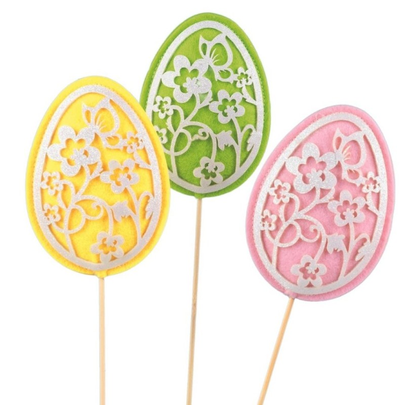 Pique œuf de Pâques ajouré pailleté H.40 cm lot de 12 - grossiste en décoration de Pâques