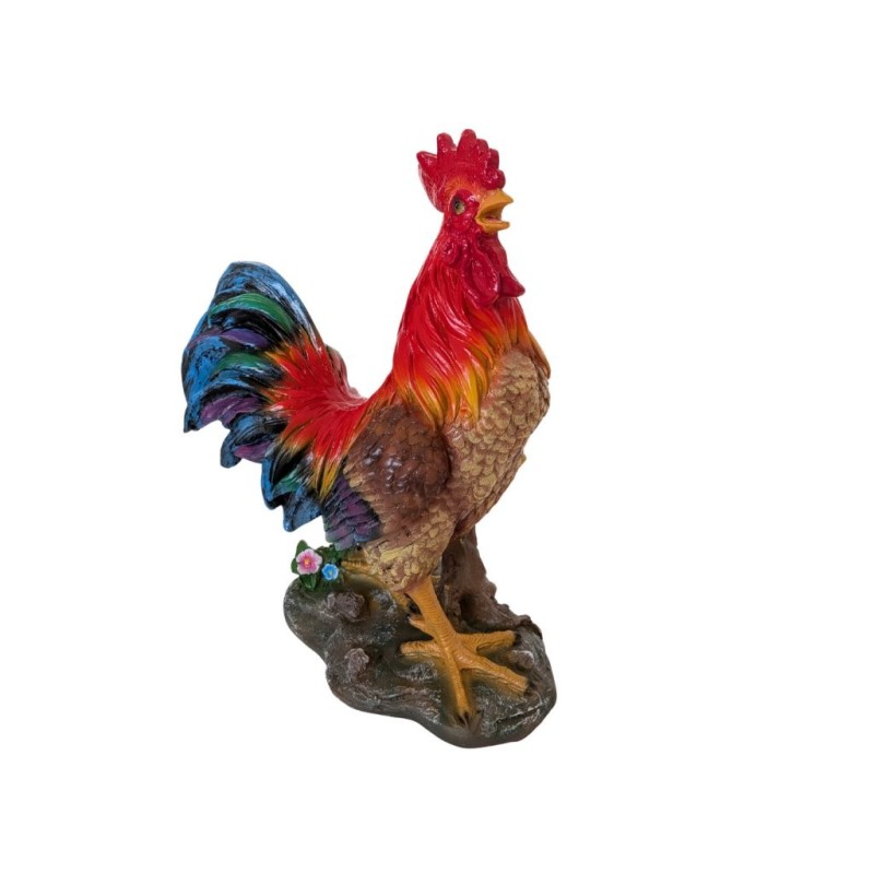 Coq décoratif multicolore en résine 33 x 20 H.41 cm - grossiste en décoration de vitrine