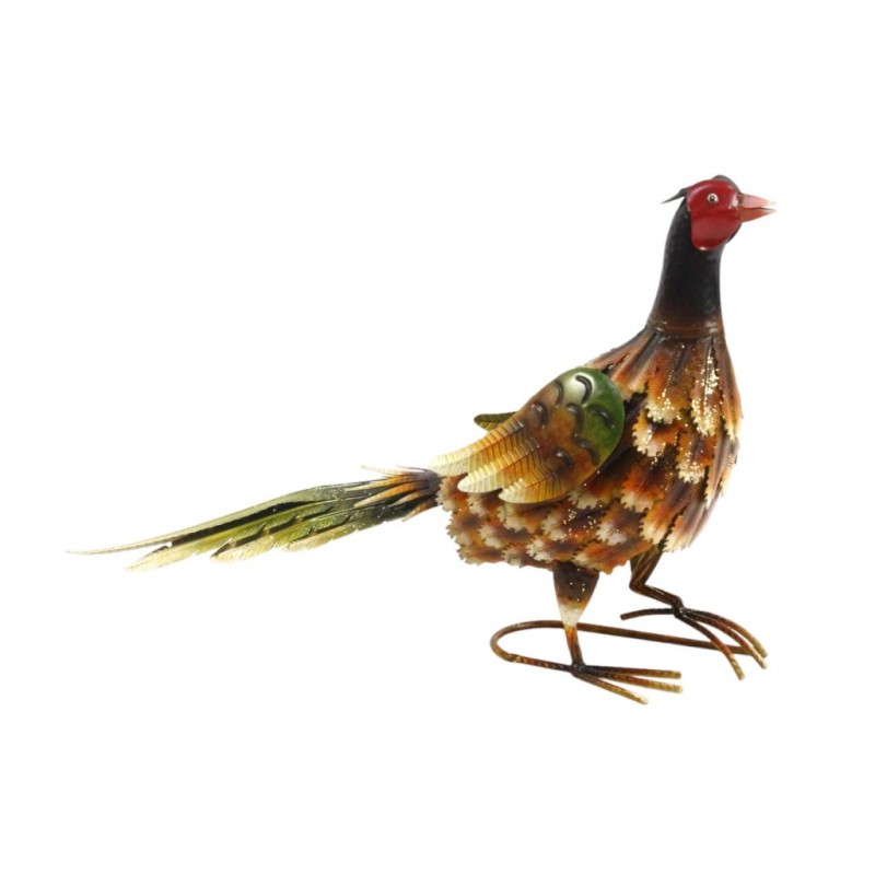 Faisan décoratif en métal coloré tête relevée 61 cm  grossiste en décoration nature  vente en gros pour fleuristes