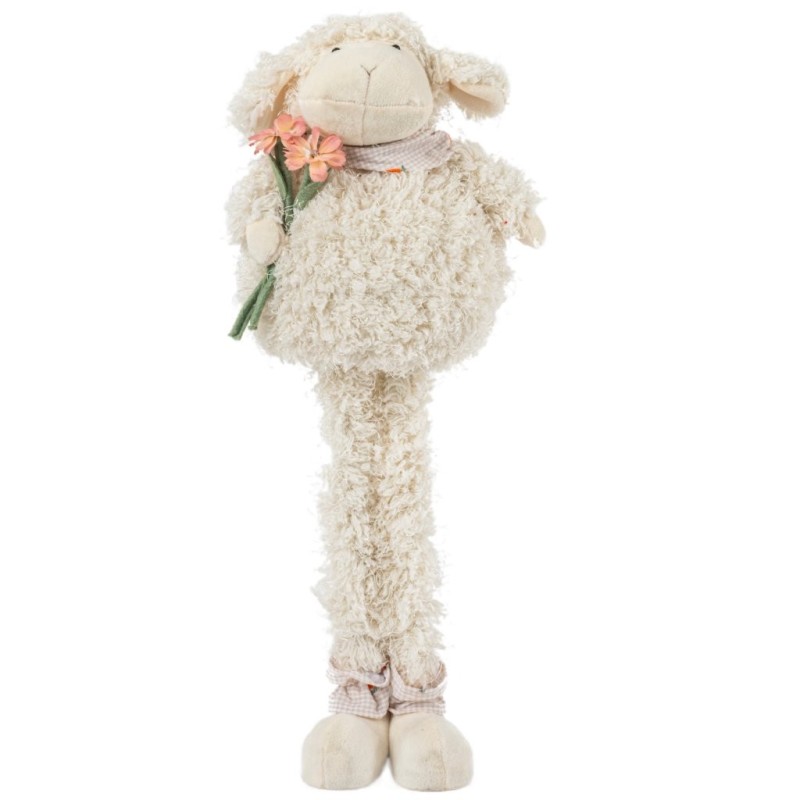 Mouton cale-porte en tissu à jambes extensibles H.55 cm  grossiste en peluches de printemps
