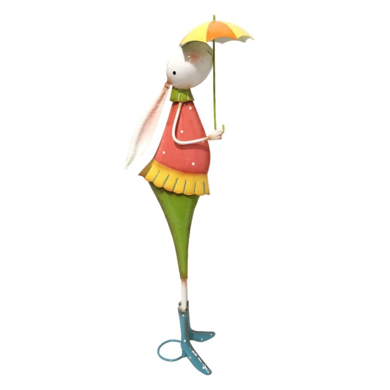 Lapin décoratif en métal avec parapluie H.82 5 cm  grossiste en déco de Pâques pour commerçants