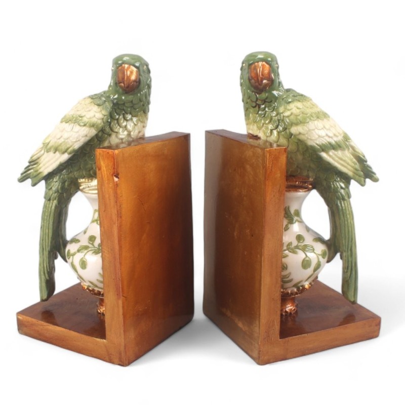 Serre-livres perroquet vert en poly-résine set de 2  grossiste en objets déco  vente en gros pour fleuristes