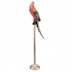 Perroquet décoratif sur tige dorée en poly-résine H.96 cm  grossiste en décoration exotique