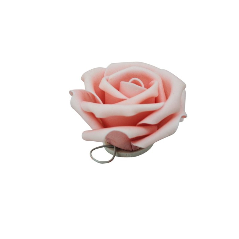 Rose en mousse rose Ø7 cm à poser ou accrocher  grossiste en fleurs décoratives pour fleuristes