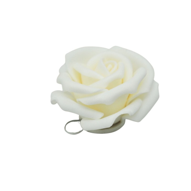 Rose en mousse blanche Ø7 cm à poser ou accrocher  grossiste en fleurs décoratives pour fleuristes