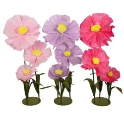 Fleur géante plate en papier sur socle  lot de 3  3 couleurs - grossiste en décoration de vitrine