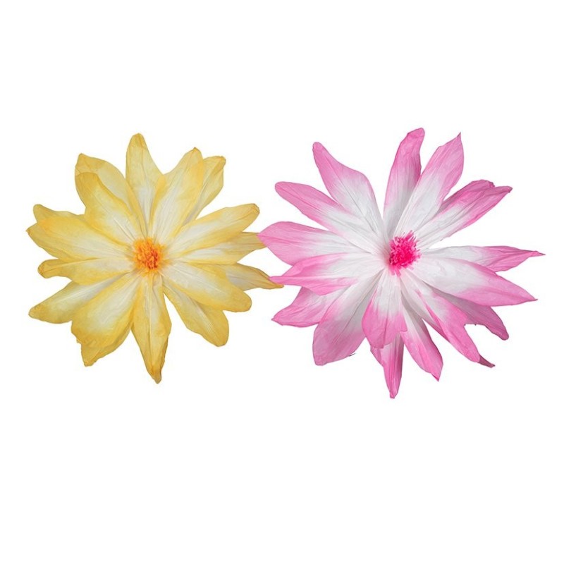 Fleur géante en papier dégradé Ø100 cm  jaune ou rose - grossiste en fleurs géantes