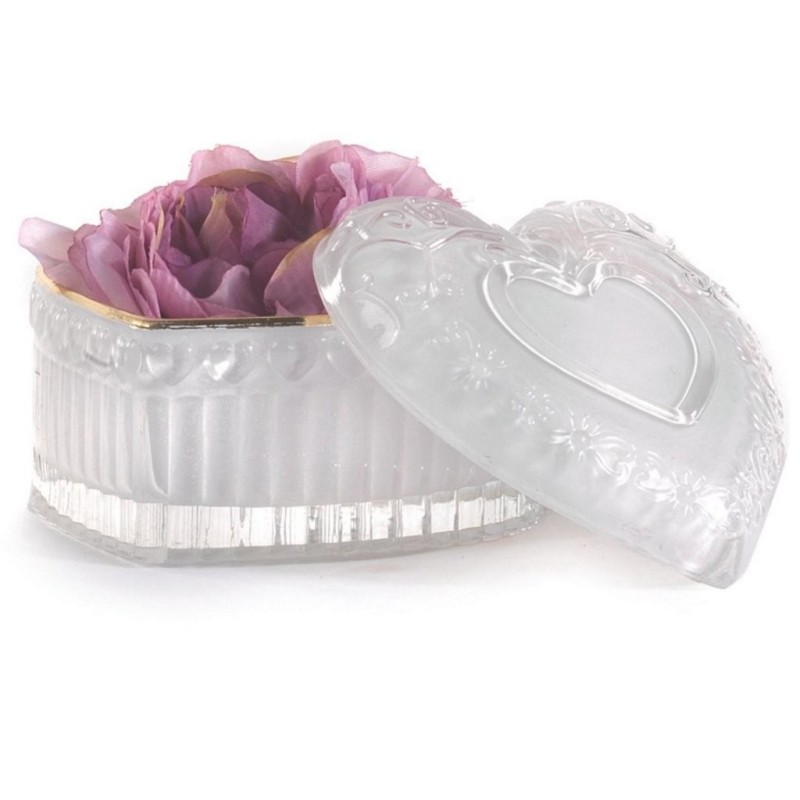 Boîte cœur décorée blanche et or Ø9 H.6 cm - grossiste en boîtes à dragées