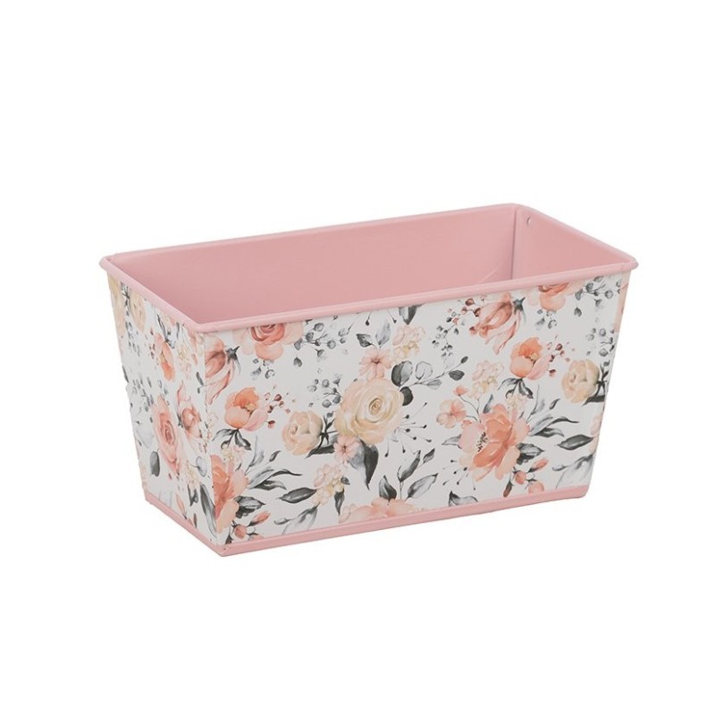 Jardinière rectangulaire rose à motif roses 15 x 8 H.8 cm - grossiste en jardinières