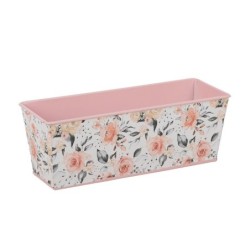 Jardinière rectangulaire rose à motif roses 22 5 x 8 H.8 cm - vente en gros pour fleuristes