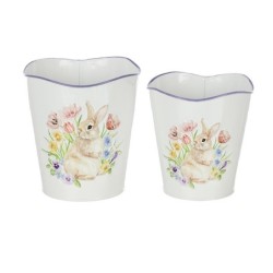 Cache-pot lapin à bord ondulé en fer-blanc  lot de 2 - grossiste en cache-pots de Pâques