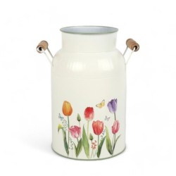 Pot à lait vintage tulipes en tôle crème Ø13 H.20 5 cm - grossiste en contenants pour fleuristes