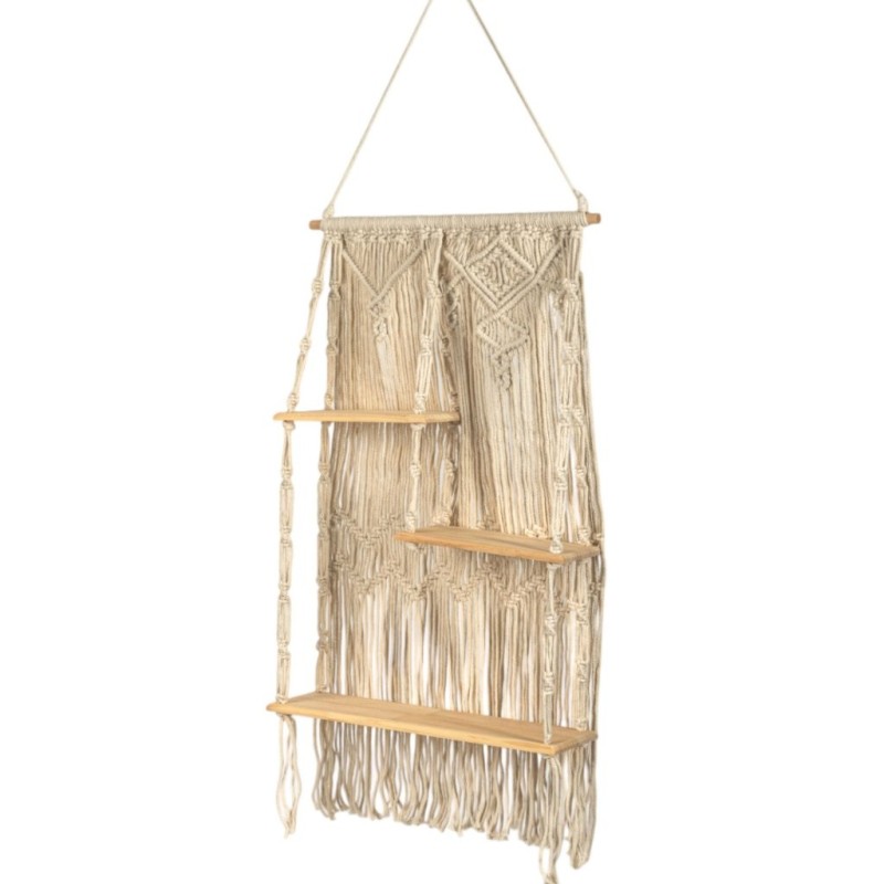 Étagère murale en macramé coton et bois L.53 H.93 cm - grossiste en décoration pour boutiques