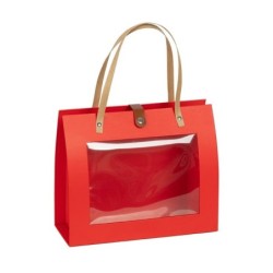 Sac cadeau à fenêtre rouge 28 x 11 5 H.23 cm - grossiste en emballage pour commerçants