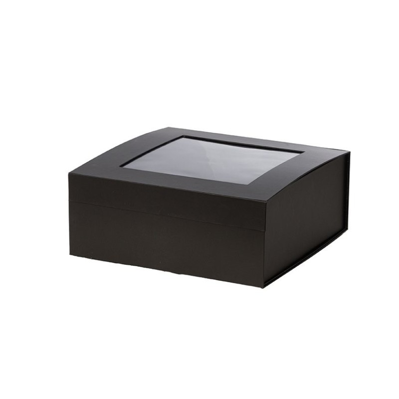 Boîte carrée à fenêtre noire en papier 30 x 30 H.12 cm - grossiste en emballage pour commerçants