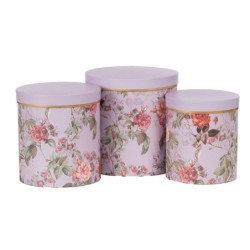 Boîte ronde à fleurs lilas en papier  lot de 3 - grossiste en boîtes à fleurs pour fleuristes