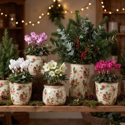 Cache-pots et vases de Noël en céramique craquelée houx garnis de plantes – grossiste en vases de Noël