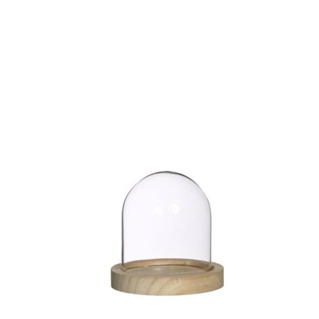 Cloche en verre sur socle bois Ø10 H.10 cm – verrerie pour décoration de mariage, vente en gros aux fleuristes