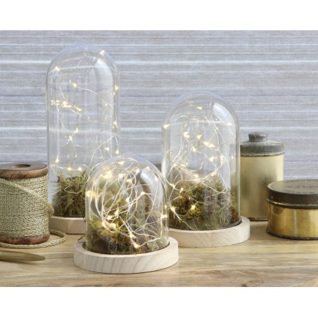Cloche en verre sur socle bois Ø10 H.10 cm – grossiste en verrerie