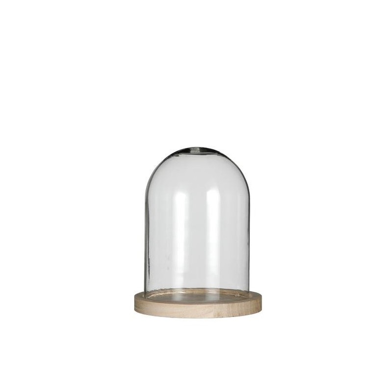 Cloche en verre sur socle bois Ø12 H.16 cm – verrerie pour décoration de mariage, vente en gros aux fleuristes