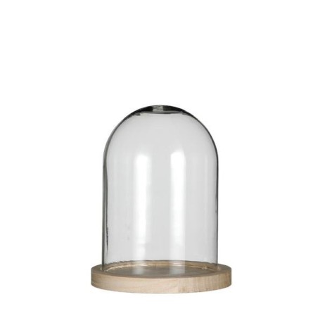 Cloche en verre sur socle bois Ø12 H.16 cm – verrerie pour décoration de mariage, vente en gros aux fleuristes