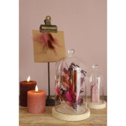 Cloche en verre bouton cœur sur socle bois Ø10 H.18 cm – vente en gros verrerie pour fleuristes