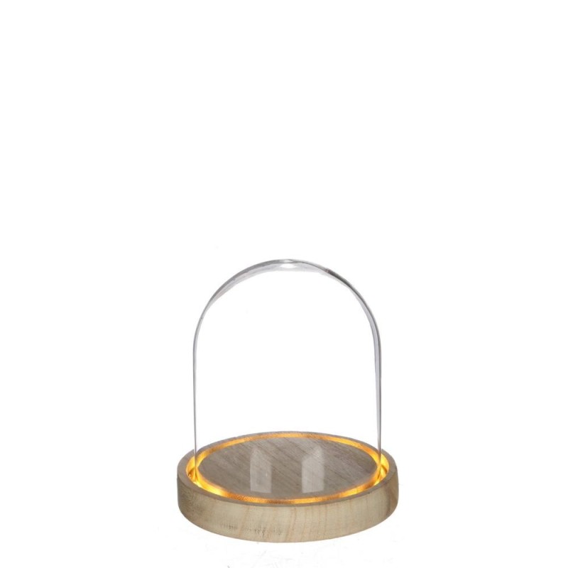 Cloche en verre LED sur socle bois Ø12 H.13,5 cm – grossiste en verrerie