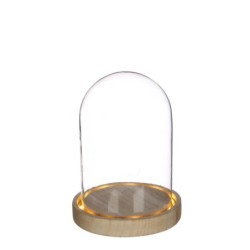 Cloche en verre LED sur socle bois Ø12 H.16,5 cm – verrerie en gros