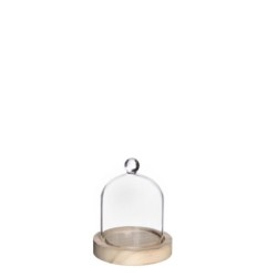 Cloche en verre bouton verre sur socle bois Ø10 H.12 cm – verrerie pour décoration de mariage, vente en gros aux fleuristes