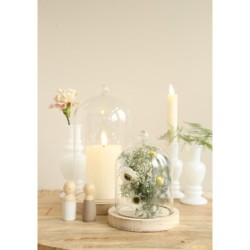 Cloche en verre bouton verre sur socle bois Ø12 H.15 cm – verrerie déco en gros