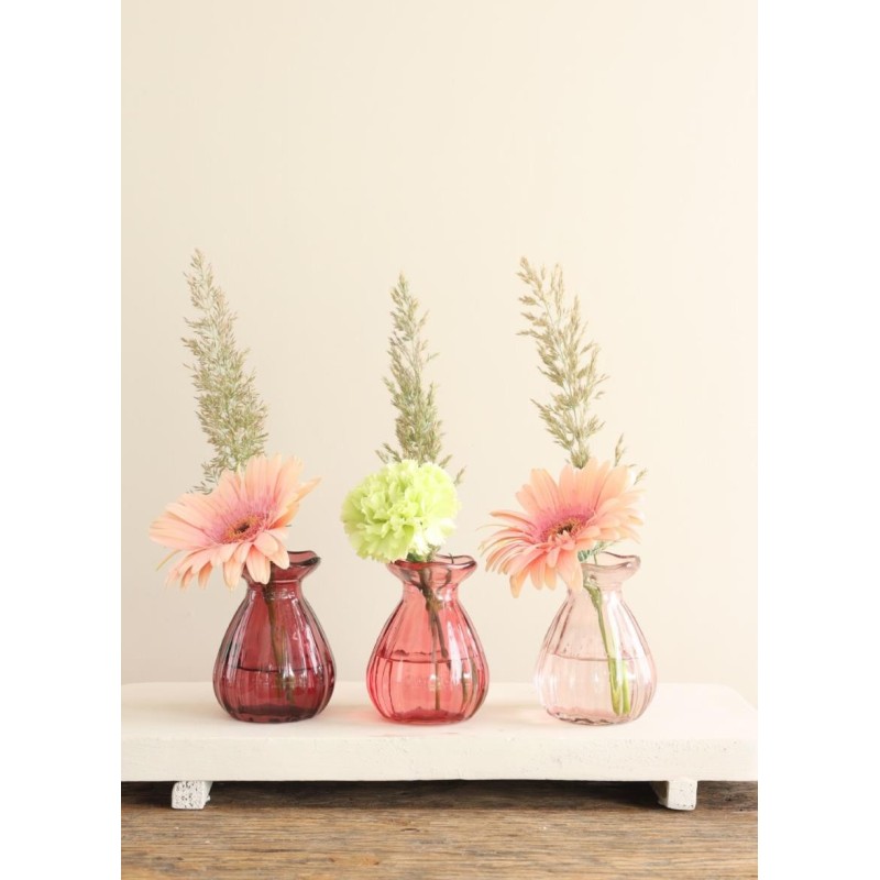 Vase fleur en verre Ø7 H.9 cm rose – vase en verre pour décoration de mariage, vente en gros aux fleuristes
