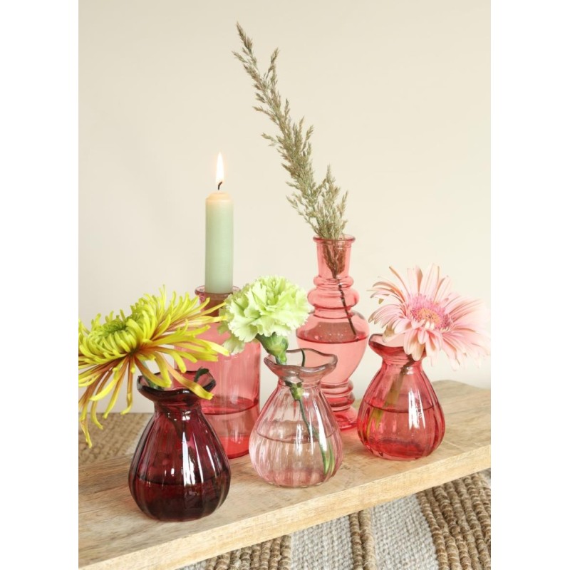 Vase fleur en verre Ø7 H.9 cm rose – vente en gros verrerie pour fleuristes