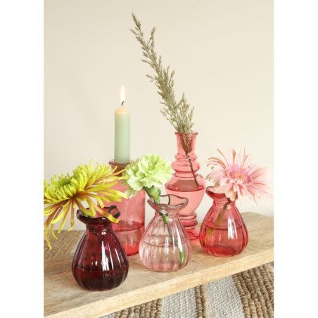 Vase fleur en verre Ø7 H.9 cm rose – vente en gros verrerie pour fleuristes