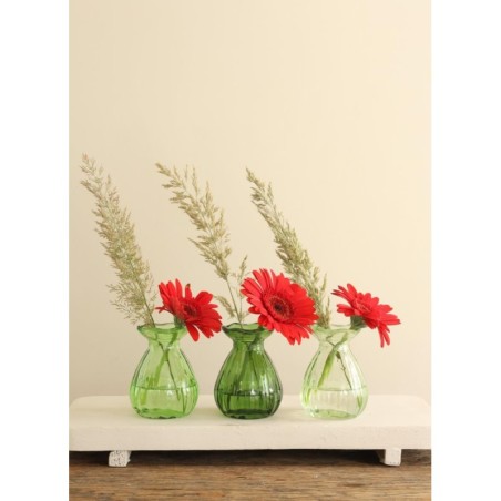 Vase fleur en verre Ø7 H.9 cm vert – vase en verre pour fleuristes et décorateurs à prix grossiste